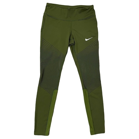 NIKE Running Dri-Fit Olive green athletic leggings Womens size S - Picture 1 of 12